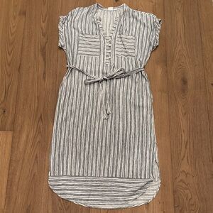 GAP Gray Striped Midi Dress with Belt